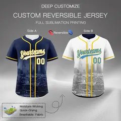 Navy White Gold Reversible City Graffiti Baseball Jersey 2