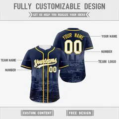 Navy White Gold Reversible City Graffiti Baseball Jersey 3