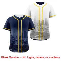 Navy White Gold Reversible City Graffiti Baseball Jersey 8