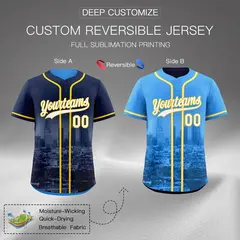 Navy White Gold Reversible City Graffiti Stretch Baseball Jersey 2
