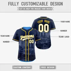 Navy White Gold Reversible City Graffiti Stretch Baseball Jersey 3
