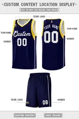 Navy White-Gold Sleeve Color Block Basketball Jersey 2