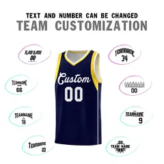 Navy White-Gold Sleeve Color Block Basketball Jersey 4