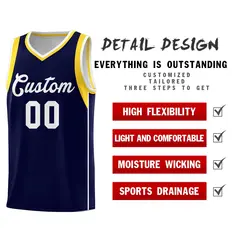 Navy White-Gold Sleeve Color Block Basketball Jersey 5