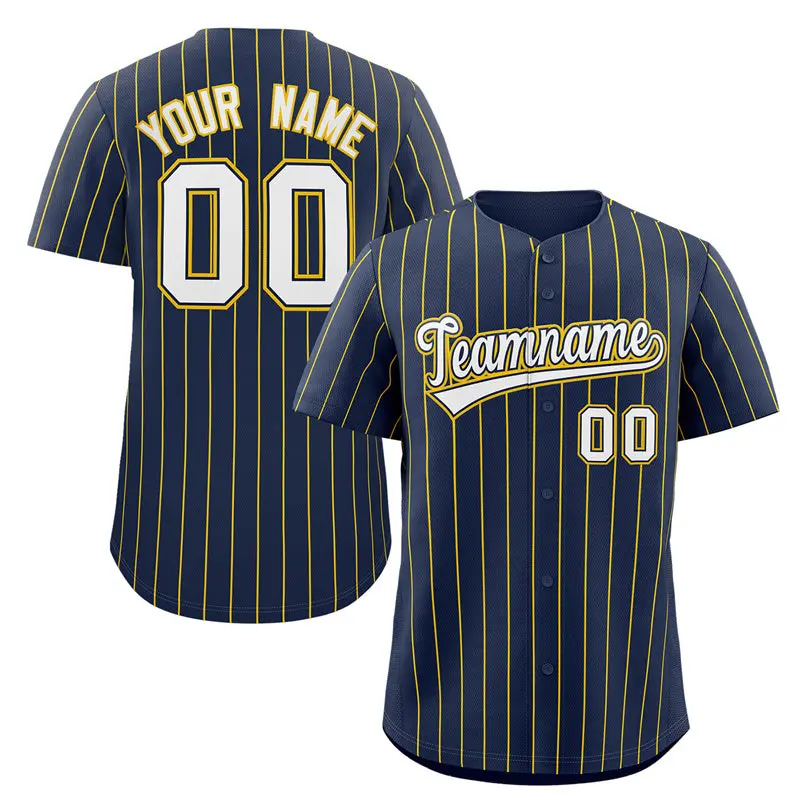Navy White-Gold Stripe Authentic Fashion Baseball Jersey