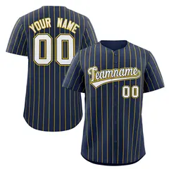 Navy White-Gold Stripe Authentic Fashion Baseball Jersey