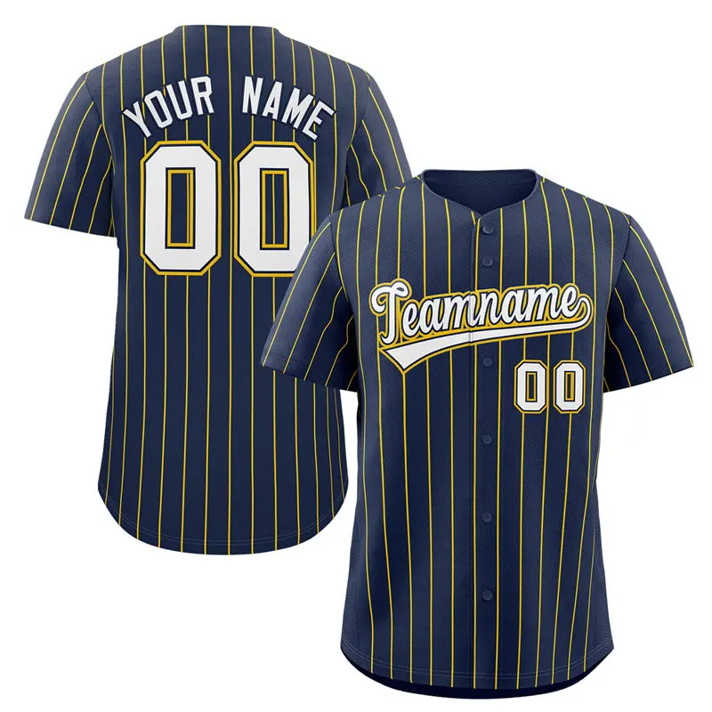 Navy White-Gold Stripe Authentic Fashion Baseball Jersey