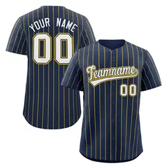 Navy White-Gold Stripe Authentic Fashion Baseball Jersey
