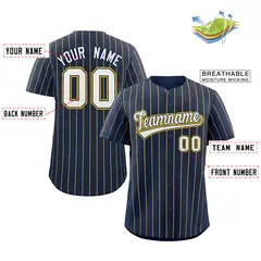 Navy White-Gold Stripe Authentic Fashion Baseball Jersey 2