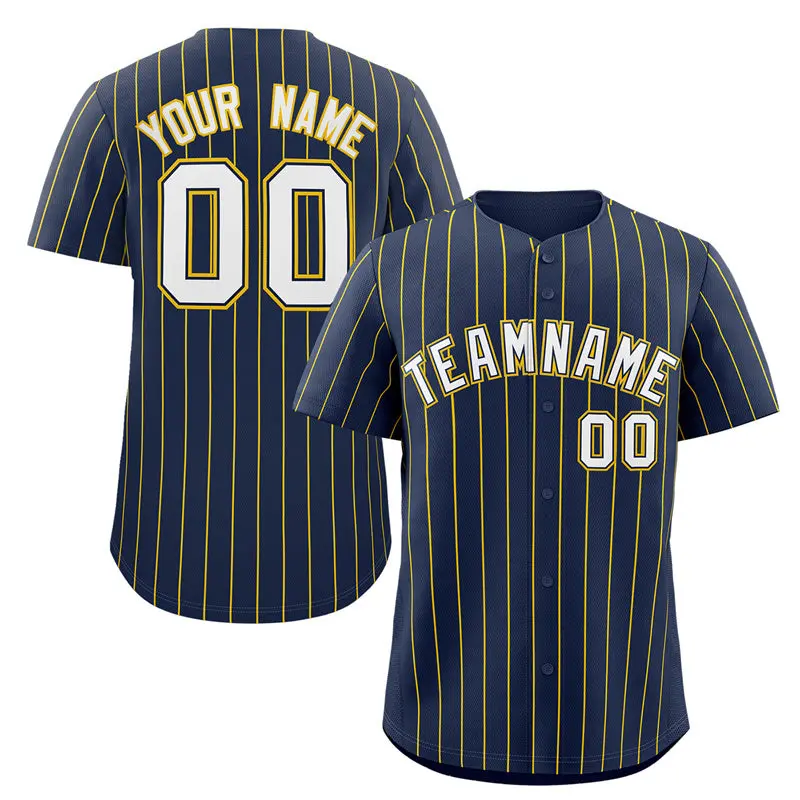 Navy White-Gold Stripe Authentic Fashion Baseball Jersey