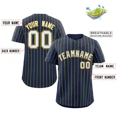 Navy White-Gold Stripe Authentic Fashion Baseball Jersey 2