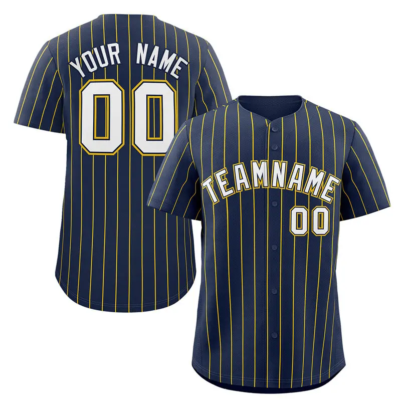 Navy White-Gold Stripe Authentic Fashion Baseball Jersey