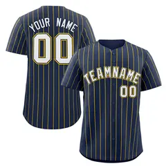 Navy White-Gold Stripe Authentic Fashion Baseball Jersey