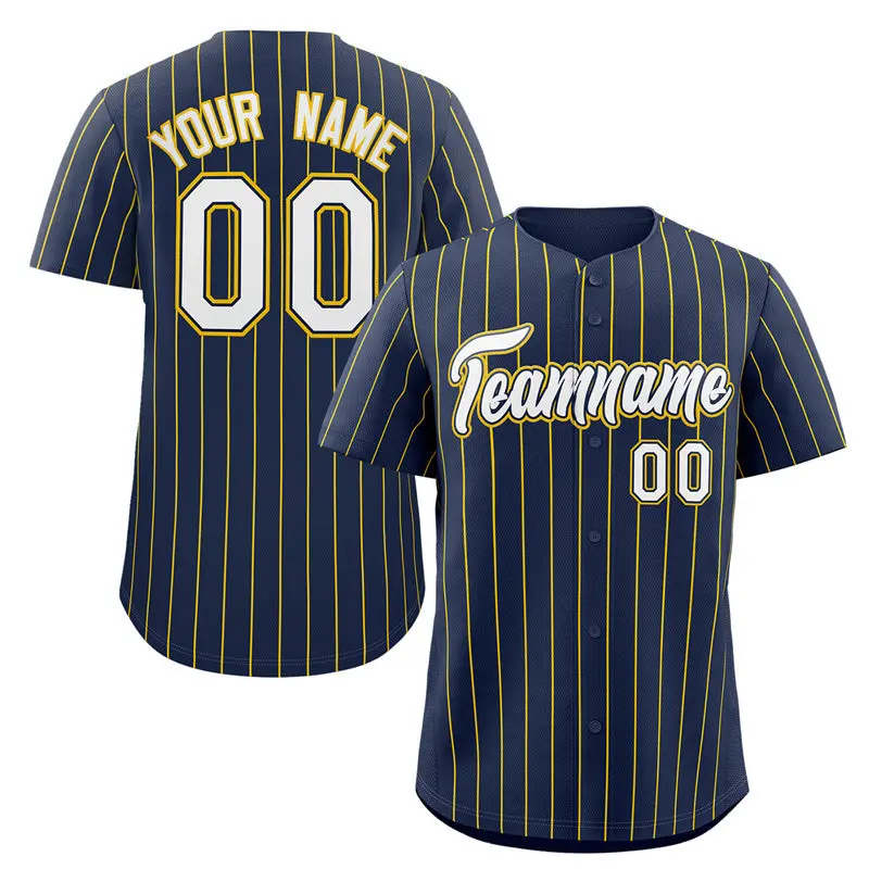 Navy White-Gold Stripe Authentic Fashion Baseball Jersey