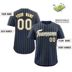 Navy White-Gold Stripe Authentic Fashion Baseball Jersey 2