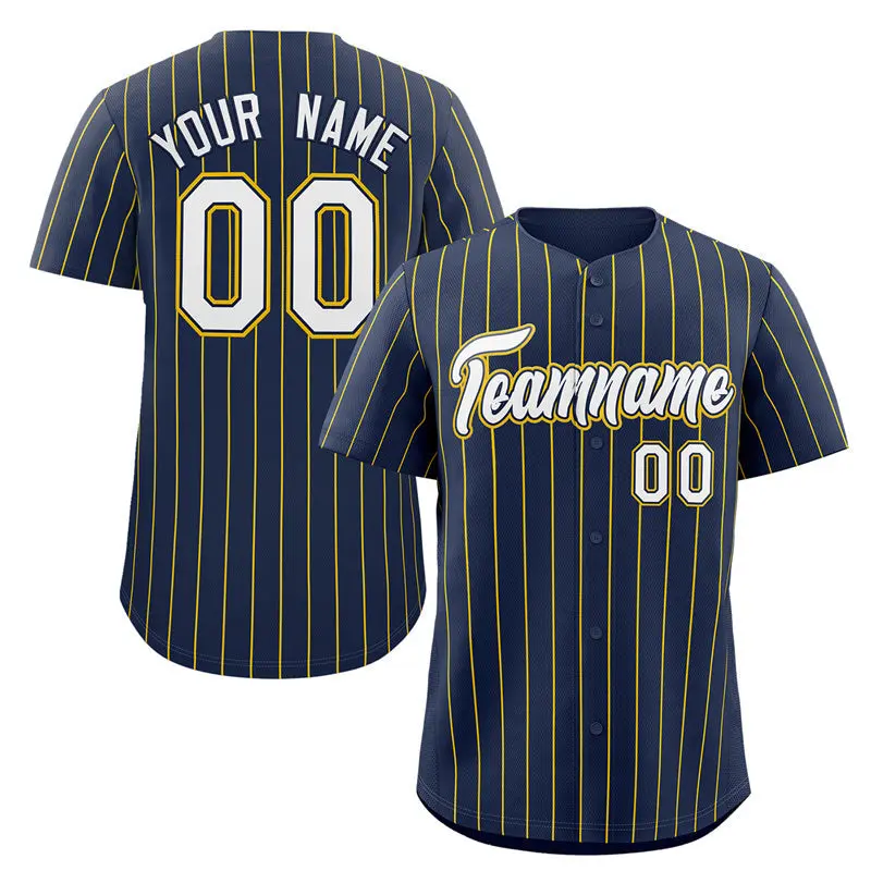 Navy White-Gold Stripe Authentic Fashion Baseball Jersey