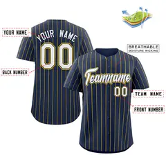 Navy White-Gold Stripe Authentic Fashion Baseball Jersey 2