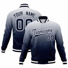 Navy White Gradient Full-Snap Varsity Letterman Jacket