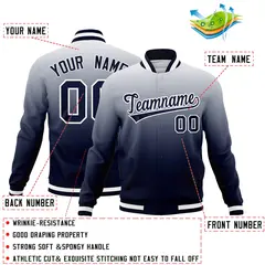 Navy White Gradient Full-Snap Varsity Letterman Jacket 2