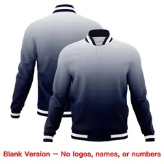 Navy White Gradient Full-Snap Varsity Letterman Jacket 7