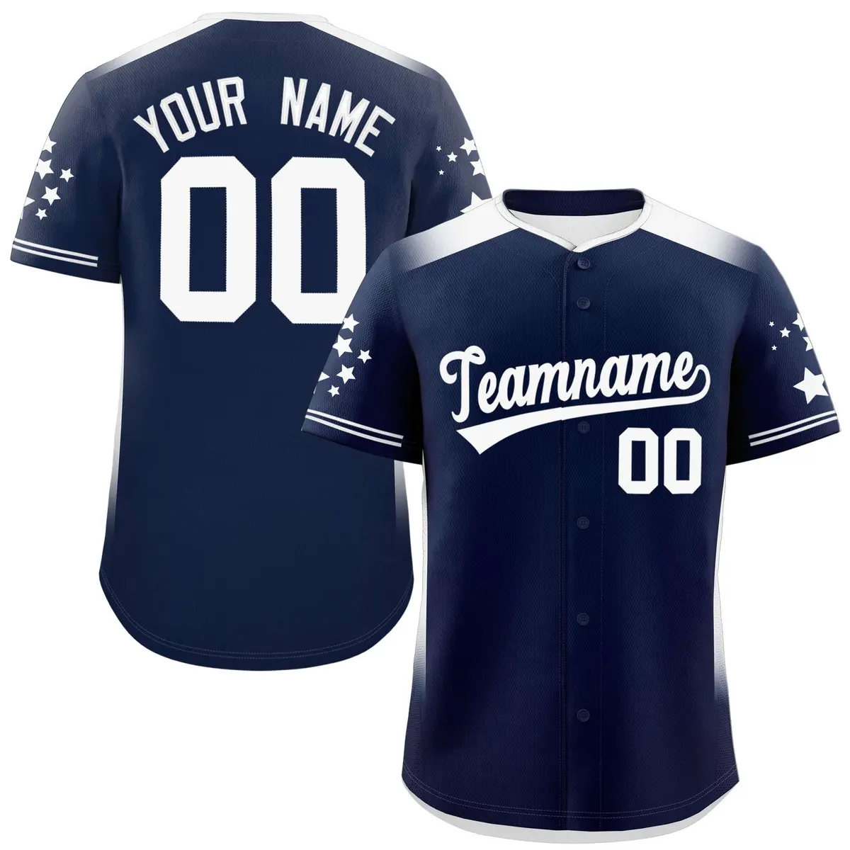 Navy White Gradient Side Star Pattern Baseball Jersey