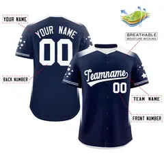 Navy White Gradient Side Star Pattern Baseball Jersey 2