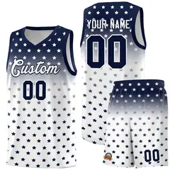 Navy White Gradient Star Pattern Basketball Jersey Sets 1