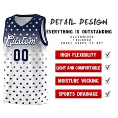 Navy White Gradient Star Pattern Basketball Jersey Sets 2