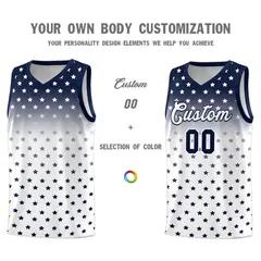 Navy White Gradient Star Pattern Basketball Jersey Sets 3