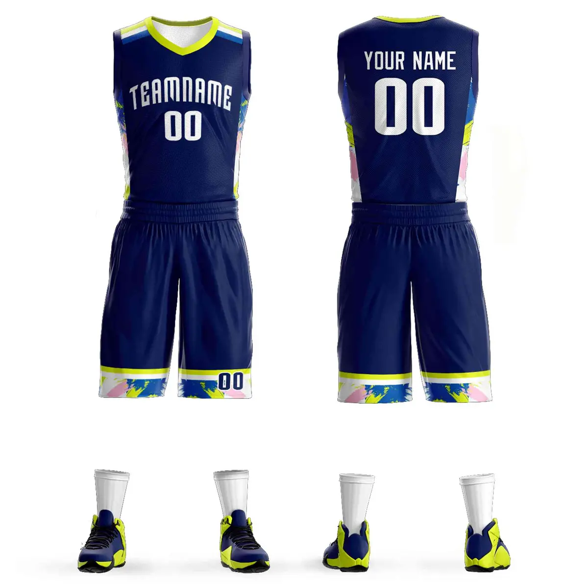 Navy White Graffiti Pattern Basketball Jersey
