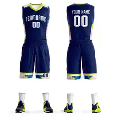 Navy White Graffiti Pattern Basketball Jersey