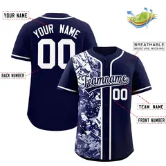 Navy White Graffiti Split Raglan Sleeve Baseball Jersey 2