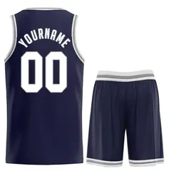 Navy White-Gray Classic Sets Basketball Uniform Jersey 2