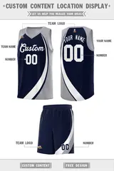Navy White-Gray Color Block Basketball Jersey 2