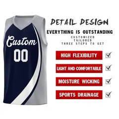 Navy White-Gray Color Block Basketball Jersey 4