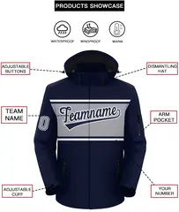 Navy White-Gray Color Block Hooded Waterproof Jacket 2