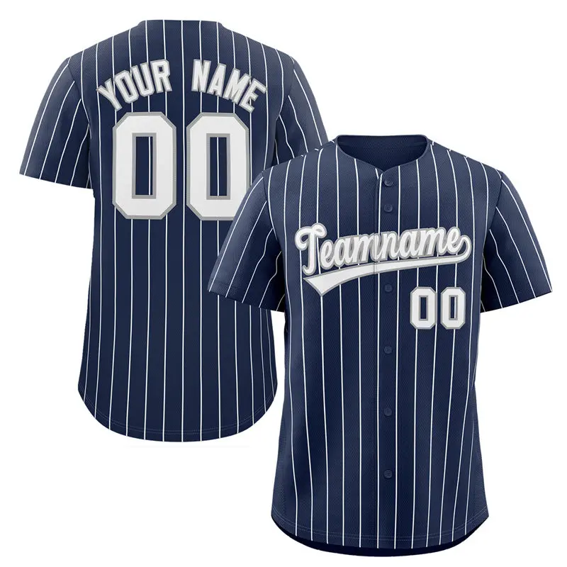 Navy White-Gray Stripe Authentic Fashion Baseball Jersey