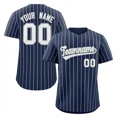 Navy White-Gray Stripe Authentic Fashion Baseball Jersey