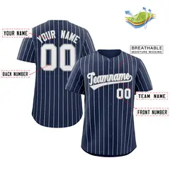 Navy White-Gray Stripe Authentic Fashion Baseball Jersey 3