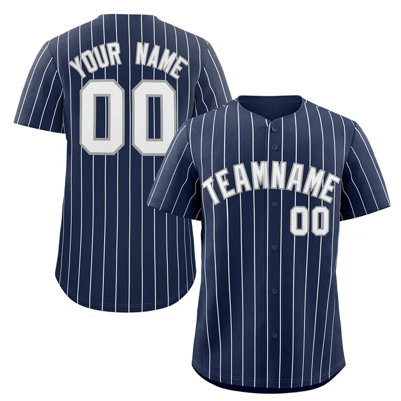 Navy White-Gray Stripe Authentic Fashion Baseball Jersey