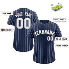 Navy White-Gray Stripe Authentic Fashion Baseball Jersey 3