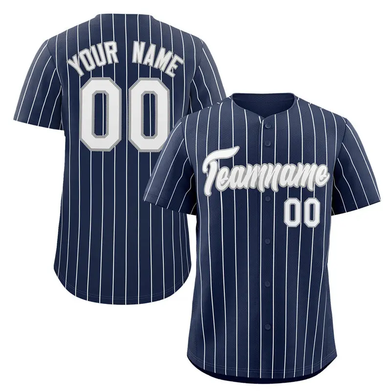 Navy White-Gray Stripe Authentic Fashion Baseball Jersey