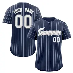 Navy White-Gray Stripe Authentic Fashion Baseball Jersey