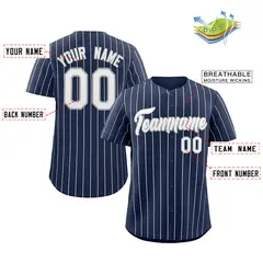 Navy White-Gray Stripe Authentic Fashion Baseball Jersey 2