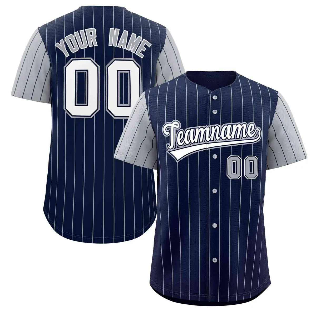 Navy White-Gray Stripe Raglan Baseball Jersey