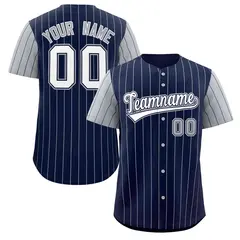 Navy White-Gray Stripe Raglan Baseball Jersey 1
