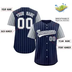 Navy White-Gray Stripe Raglan Baseball Jersey 2