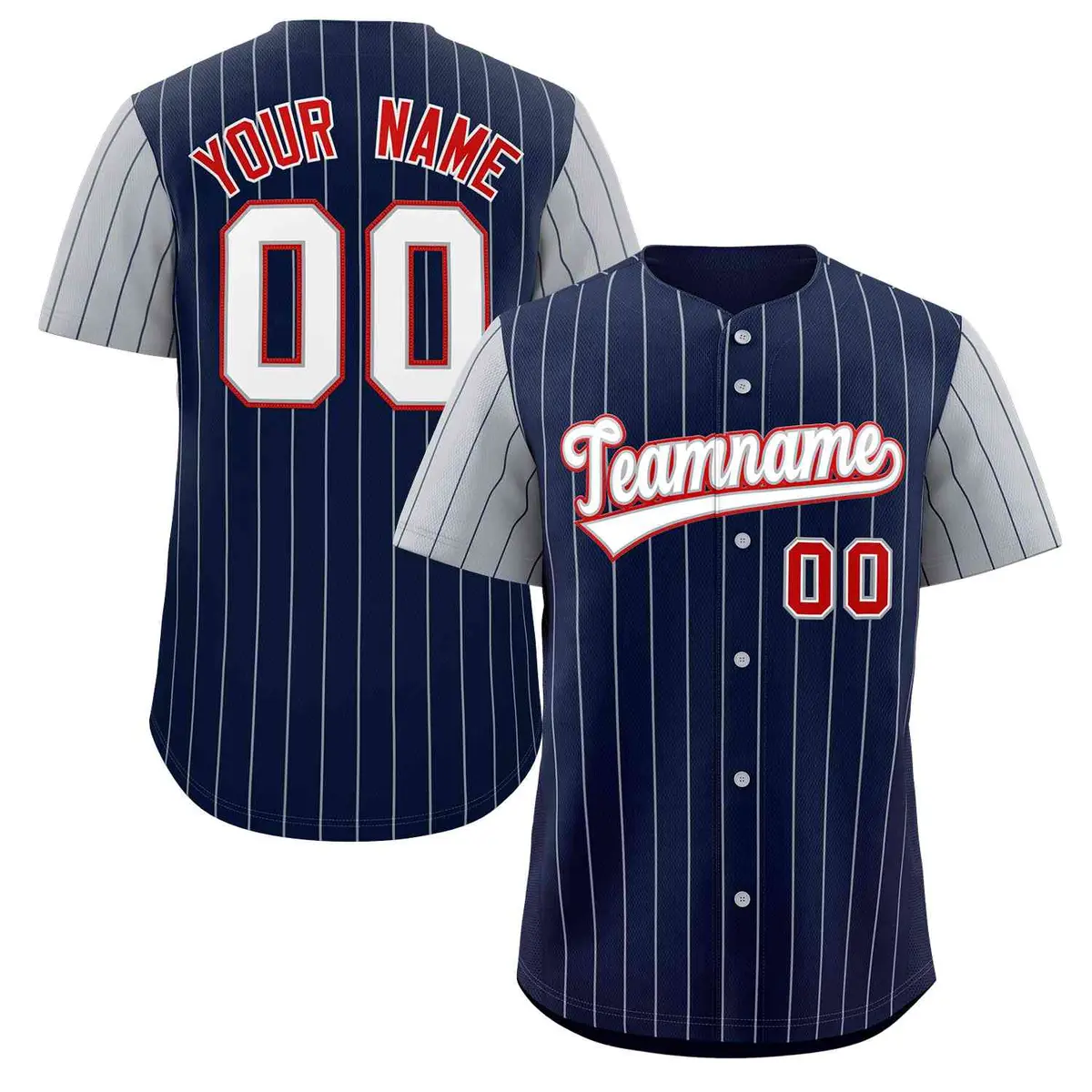 Navy White-Gray Stripe Raglan Baseball Jersey