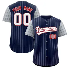 Navy White-Gray Stripe Raglan Baseball Jersey 1