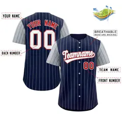Navy White-Gray Stripe Raglan Baseball Jersey 2